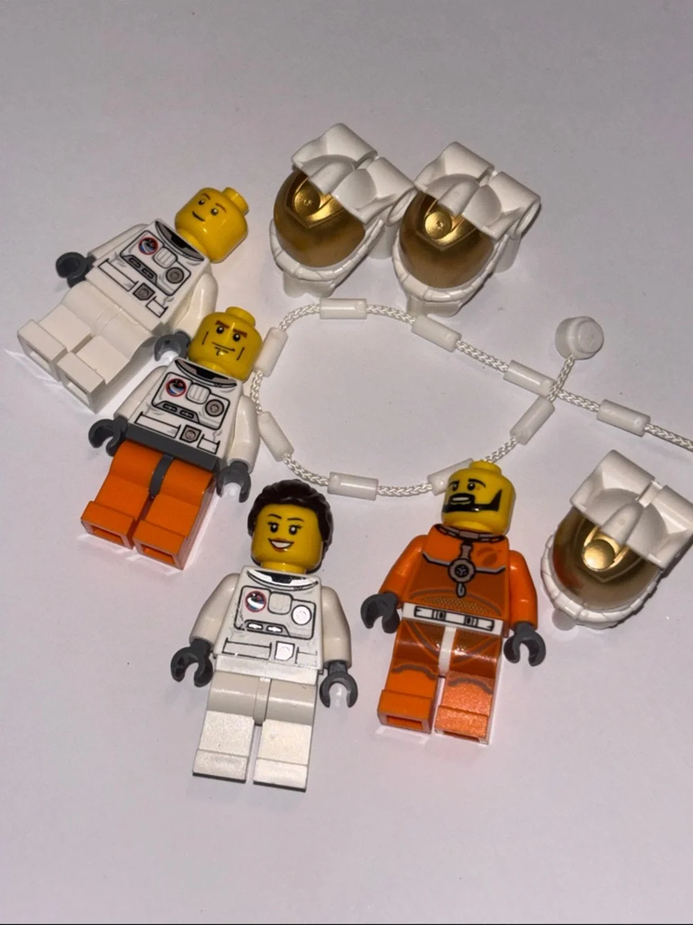 LEGO Astronaut Minifigure Lot with Gold Helmets - White & Orange